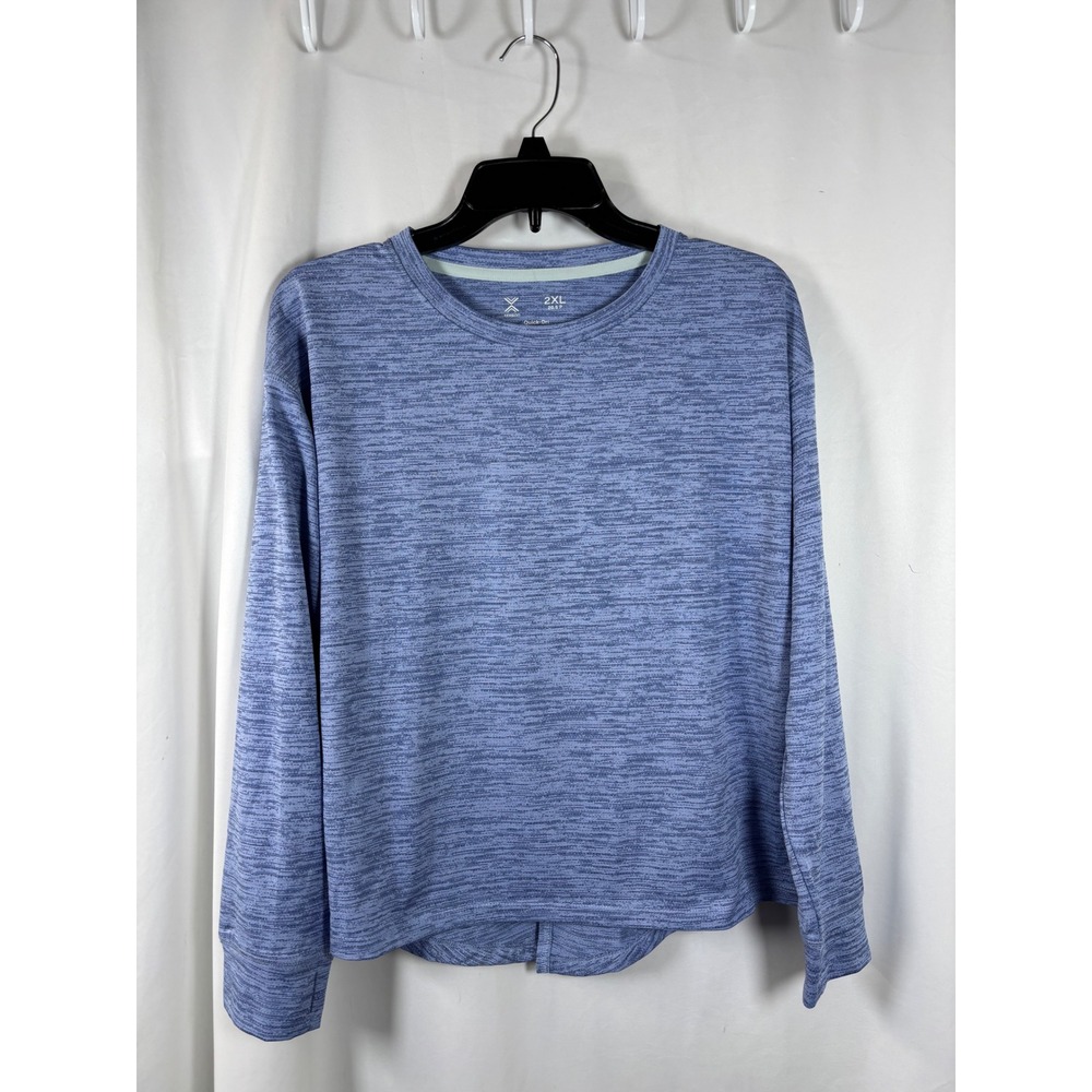 Xersion Quick-Dri Blue Space Dye Split Back Long Sleeve Active Top Womens 2XL P